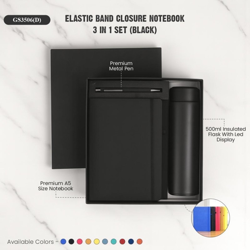 Elastic Band Closure Notebook 3 in 1 Set (Black)