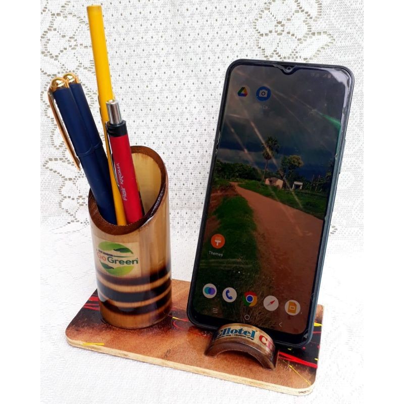 Bamboo Pen Stand with Mobile Holder