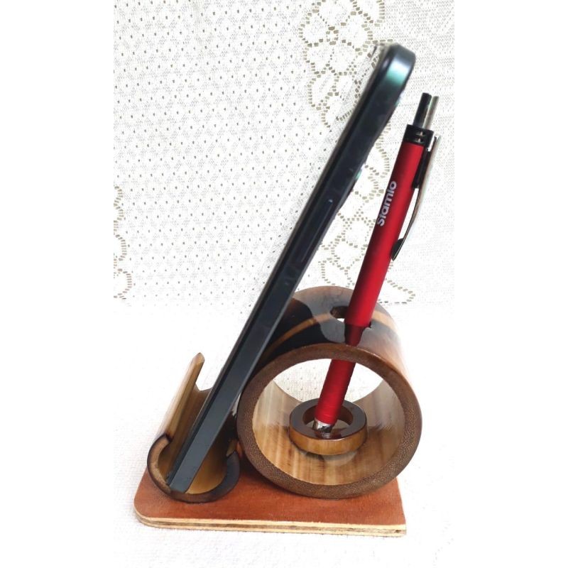 Bamboo Pen Stand with Mobile Holder