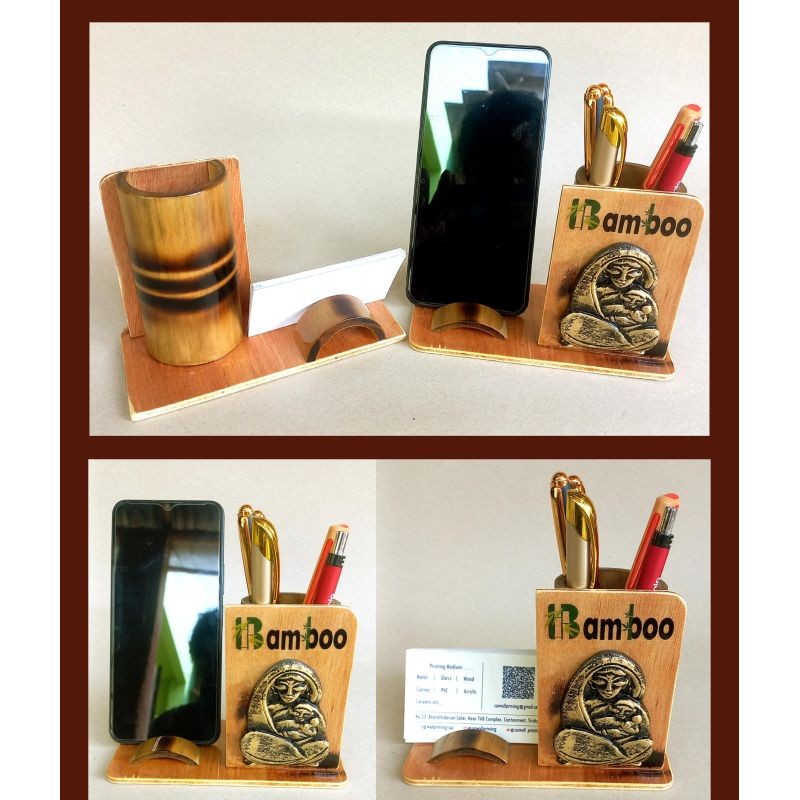 Bamboo Pen Stand with Mobile Holder