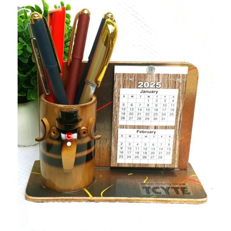 PENSTAND WITH CALENDAR (HAND PAINTED BACKGROUND)