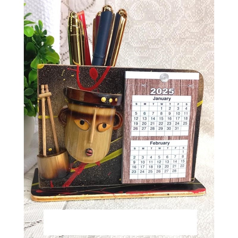 PENSTAND WITH CALENDAR (HAND PAINTED BACKGROUND)