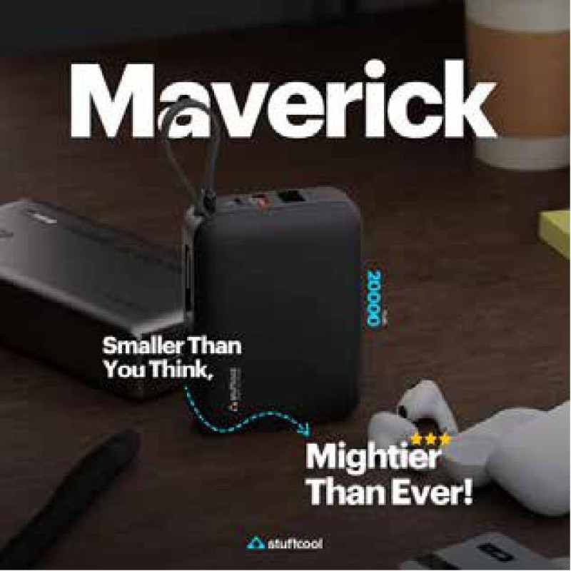 Maverick 20000mAh Powerbank with 2 Built-in Fast Charging Cables